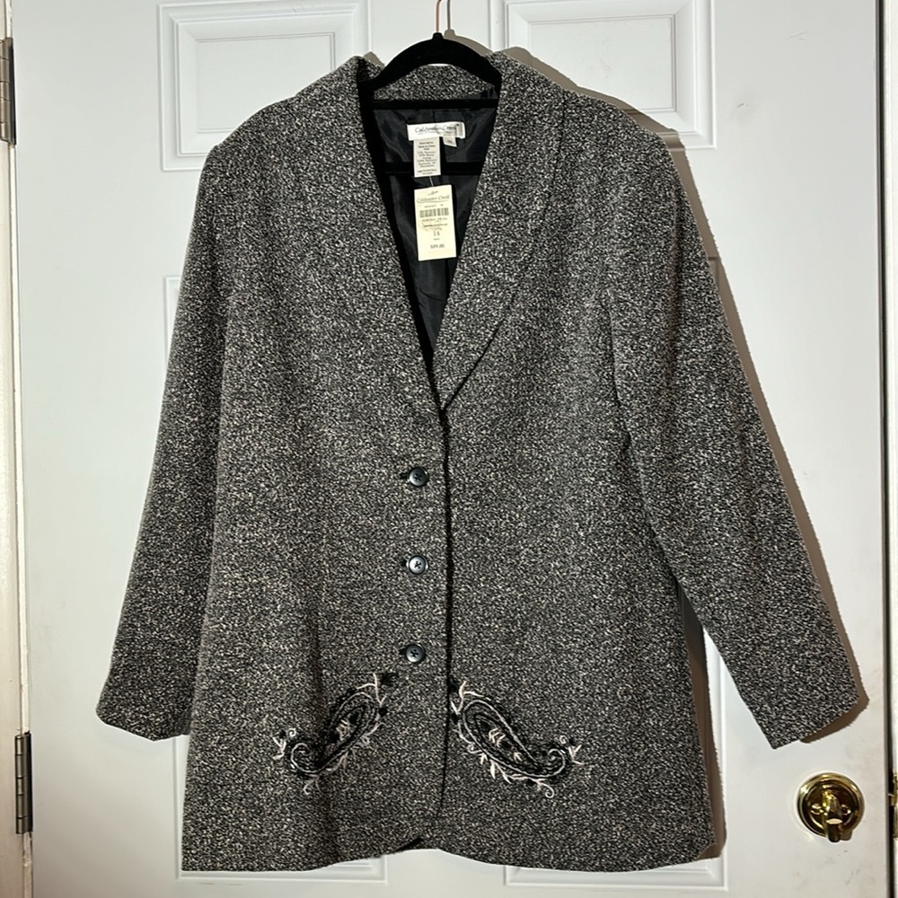 NWT Vintage Coldwater Creek Black/Grey Tweed Jacket, Size 14